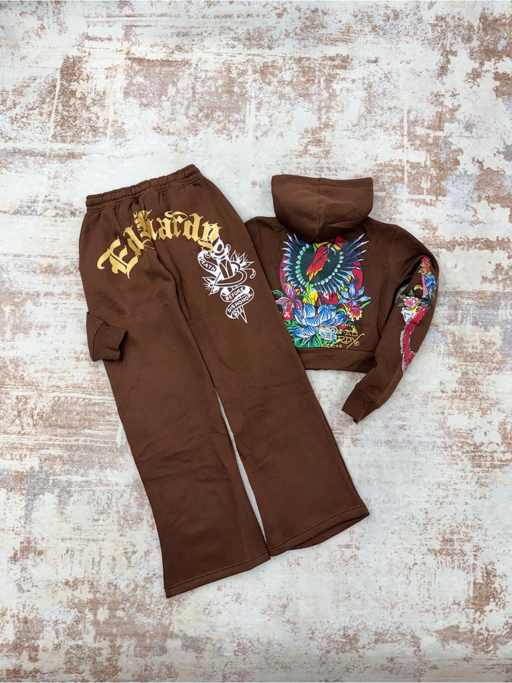 Ed Hardy Brown Tracksuit Set • Y2K Style • Size XS/S/L
